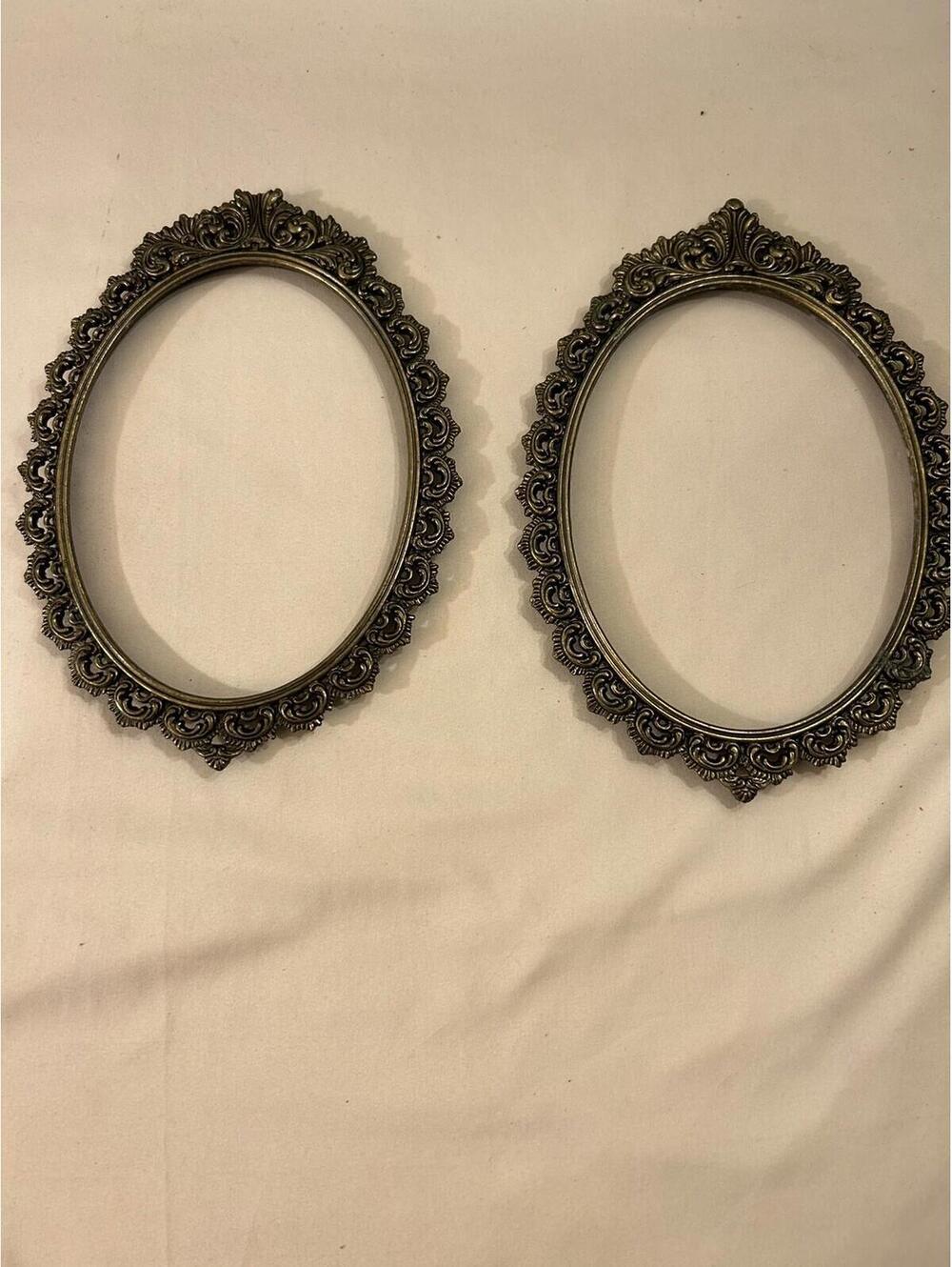 2 French English Vintage Art Nouveau Neo Classical Ornate Oval Metal Frame